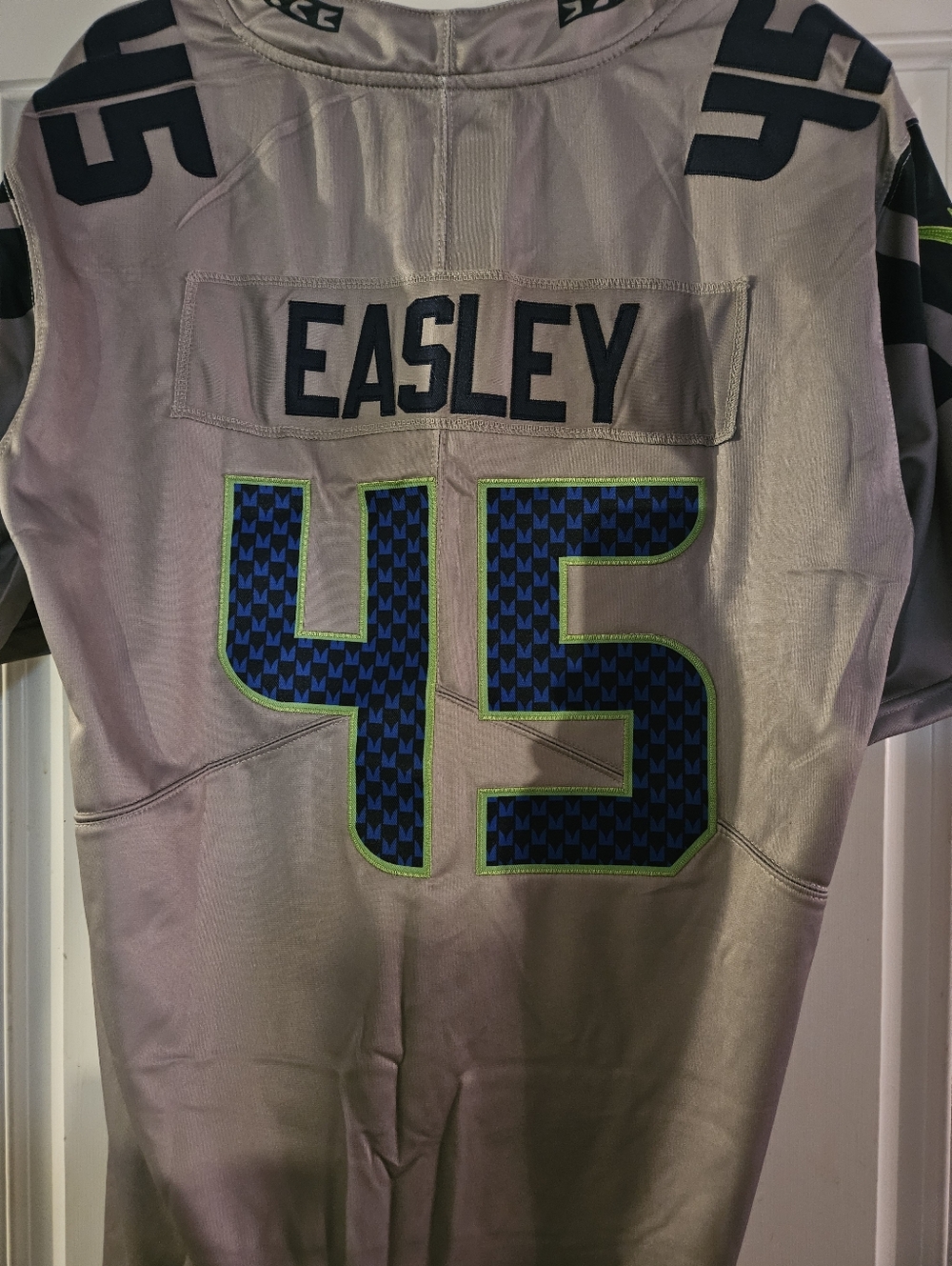 Seahawks Easley 45 Football Jersey in Gray with Navy and Neon Green Accents